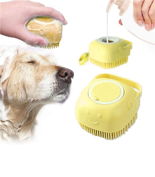 escova-dispensador-de-shampoo-para-animais---amarelo escova-dispensador-de-shampoo-para-animais---amarelo