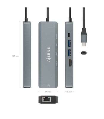 Aisens usb-c dock 5 en 1 - usb-c a 1xhdmi - 1xrj45 - 2xusb - 1xpd - 15cm