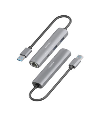 Aisens ASUC-4P035-GR Adaptador de Red USB 3.0 p/ Ethernet Gigabit + Hub 1xUSB-C e 2xUSB-A 3.0 - 15cm -