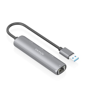 Aisens ASUC-4P035-GR Adaptador de Red USB 3.0 p/ Ethernet Gigabit + Hub 1xUSB-C e 2xUSB-A 3.0 - 15cm -