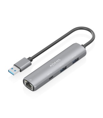Aisens ASUC-4P035-GR Adaptador de Red USB 3.0 p/ Ethernet Gigabit + Hub 1xUSB-C e 2xUSB-A 3.0 - 15cm -