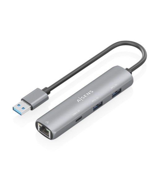 Aisens ASUC-4P035-GR Adaptador de Red USB 3.0 p/ Ethernet Gigabit + Hub 1xUSB-C e 2xUSB-A 3.0 - 15cm -